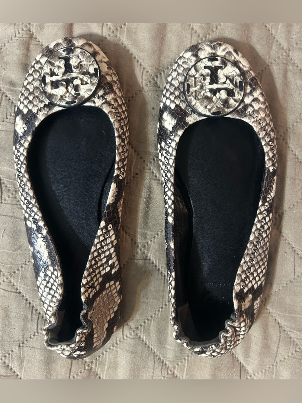 Tory Burch Snake Print Leather Flats